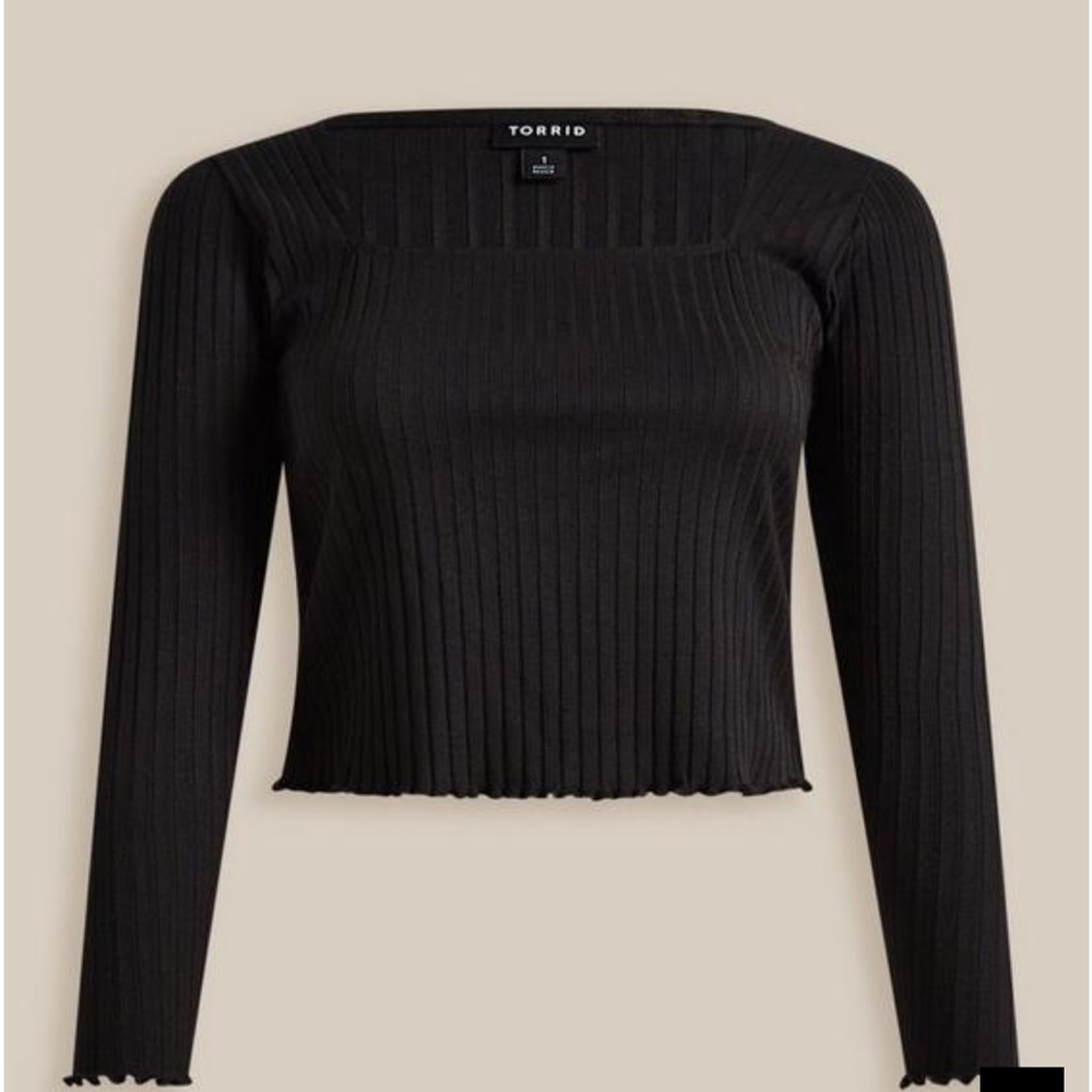 NWT Torrid Knit Ribbed Square Neck Long Sleeve - Black